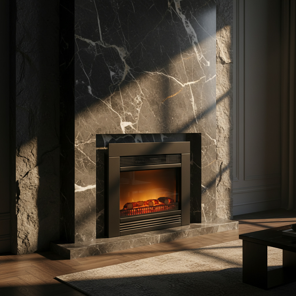 Camino elettrico ad incasso da 1800 W con griglia di ventilazione e ceppi effetto brace, riscaldamento