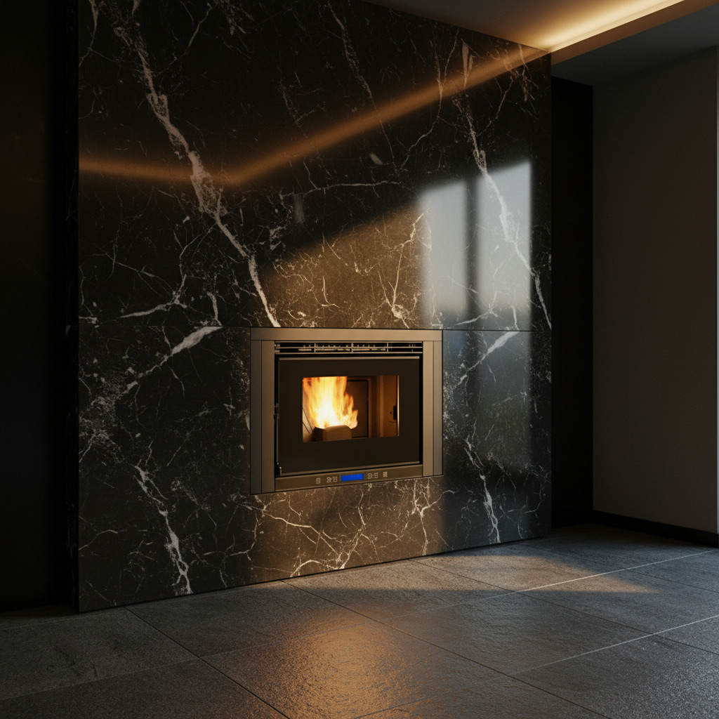 Inserto a pellet La Nordica Comfort P70 nero con display di controllo, sistemi di riscaldamento