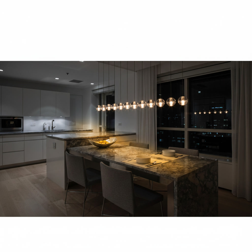 Cucina moderna laccata bianca con penisola e tavolo in marmo grigio aitos su struttura in acciaio