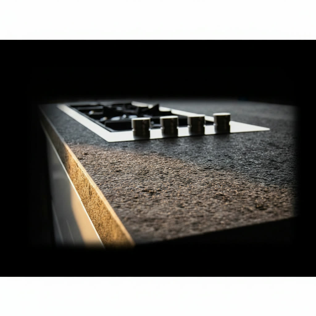 Top cucina in marmo natural gray con finitura grezza anti assorbimento e spigoli smussati
