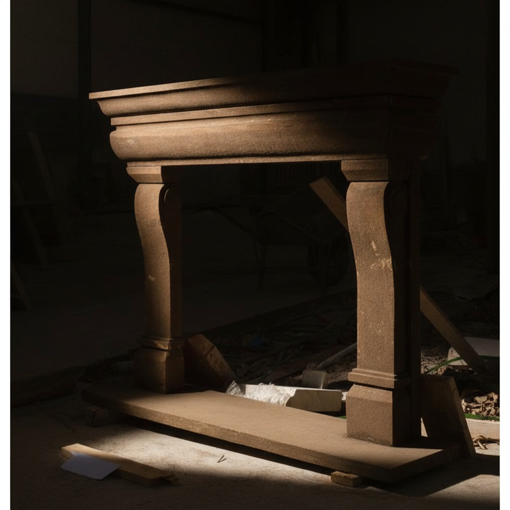 Cornice camino rustica in pietra scura con mensoloni, cornici classiche in pietra e marmo Michelessi