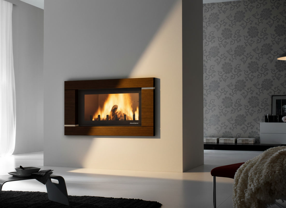 Cornice quadro in legno scuro con profili acciaio e fuoco acceso, cornici quadro Michelessi