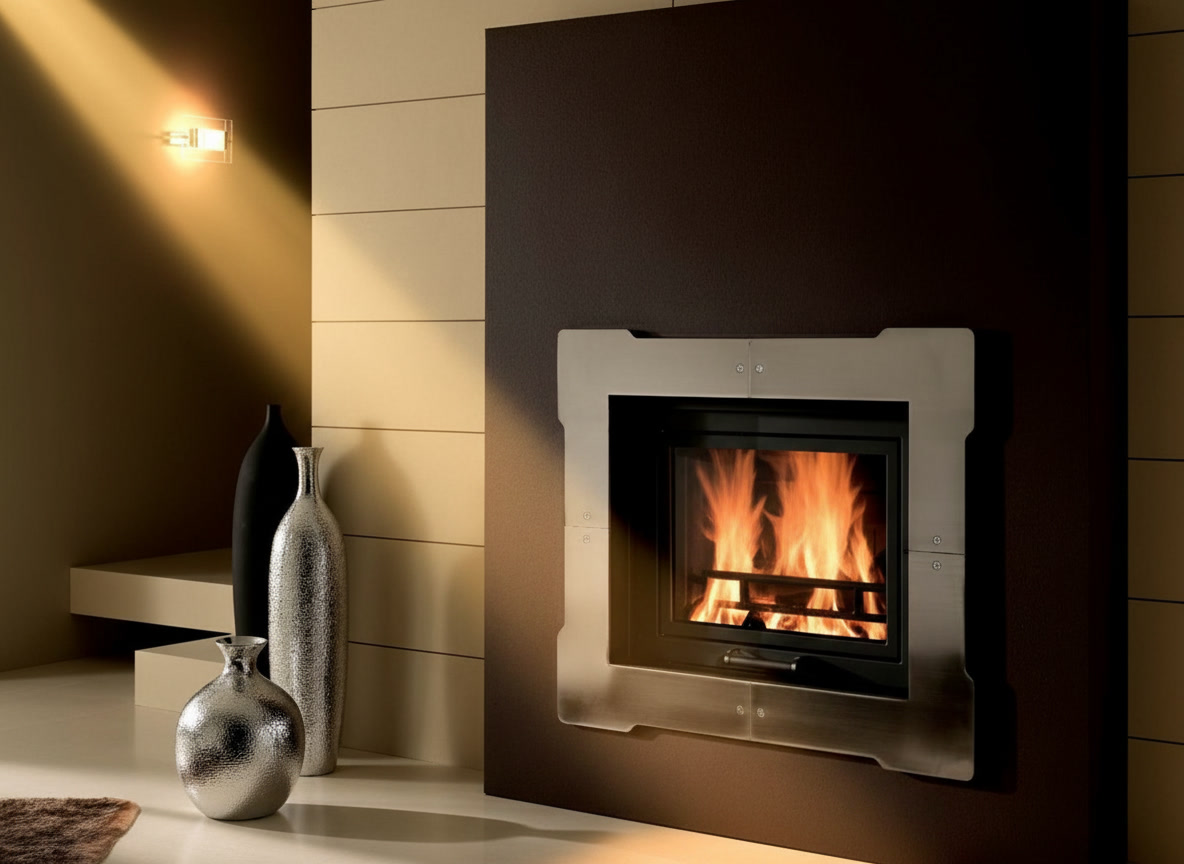 Cornice quadro in acciaio satinato sagomato con fuoco acceso, cornici quadro Michelessi