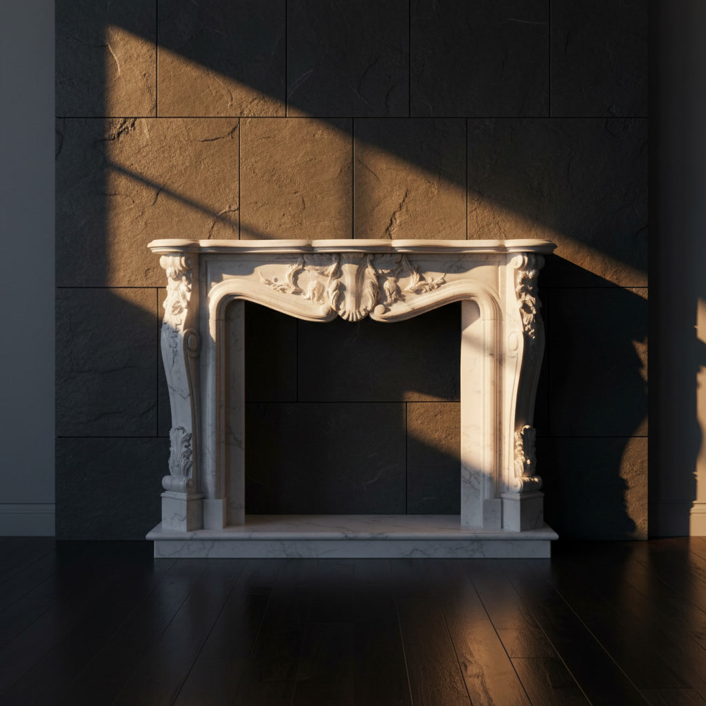 Disegno tecnico di cornice camino in marmo con misure 151x121 cm, cornici su misura Michelessi
