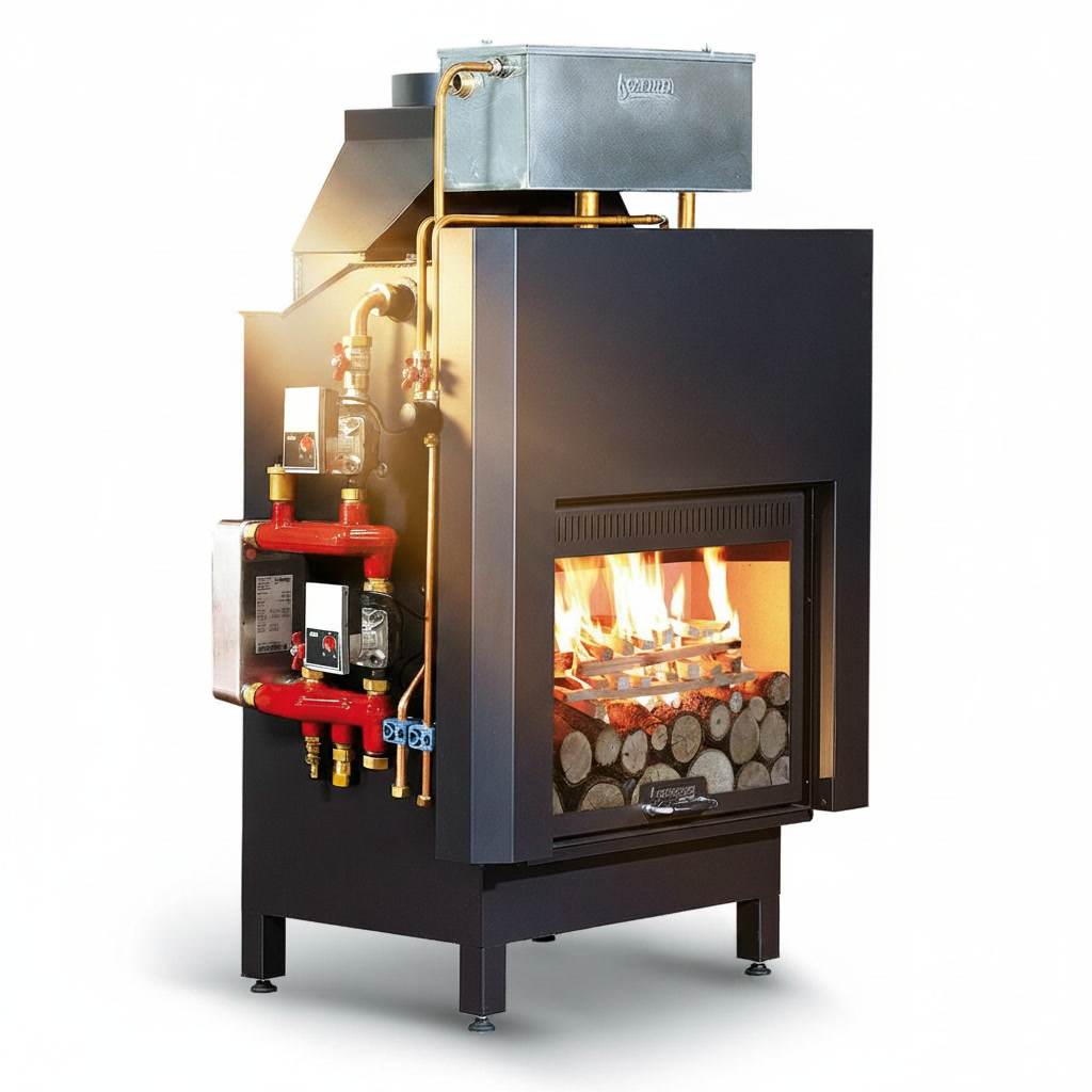 Termocamino Carinci System 250 completo di impianto idraulico, camini e cornici Michelessi