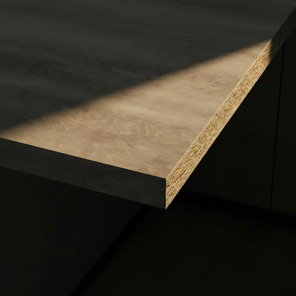 Sezione di piano di lavoro in laminato effetto pietra su pannello di particelle di legno