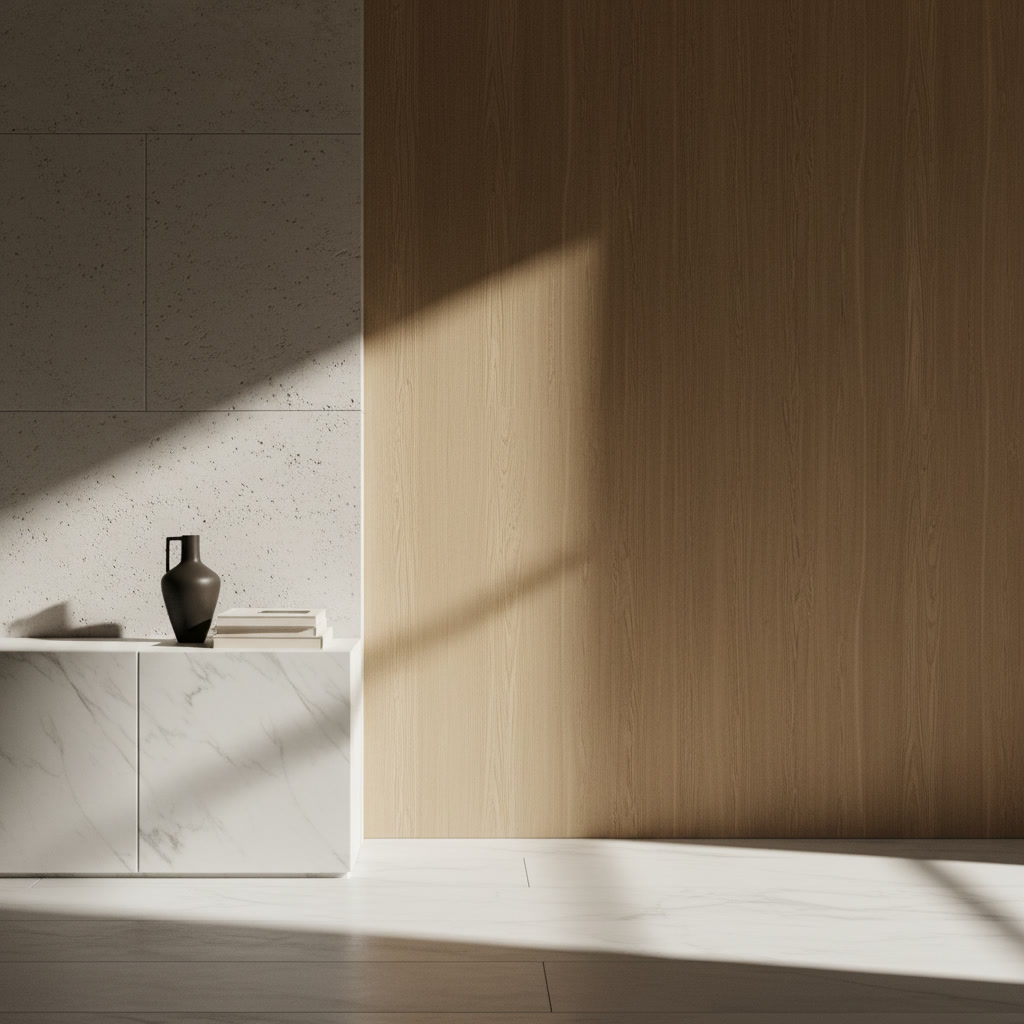 Campione di finitura impiallacciato rovere chiaro poro aperto per la cucina Noè di Michelessi Marble