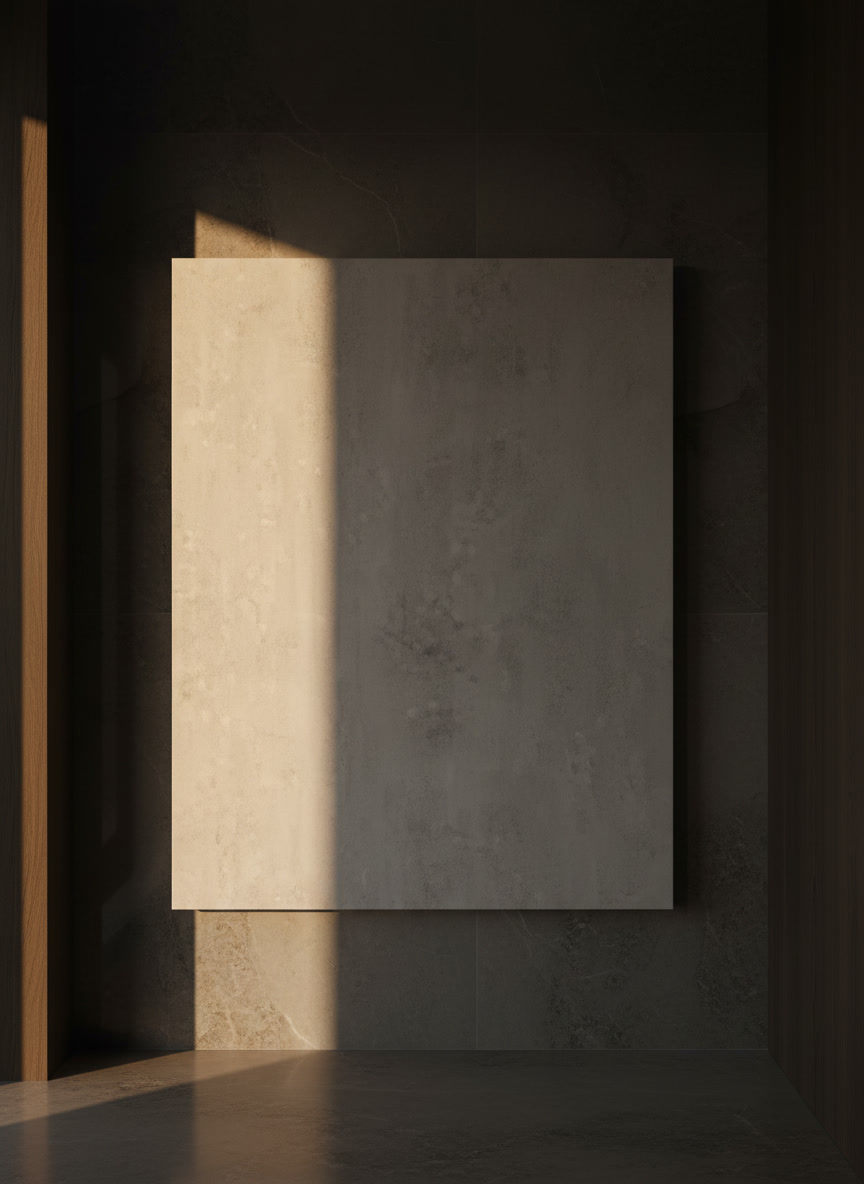 Pannello anta con finitura effetto pietra chiaro su fondo bianco, gamma cucine Noè Michelessi