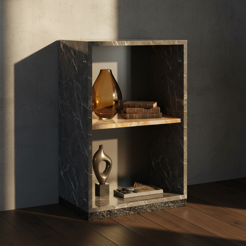 Modulo a giorno grigio antracite con ripiano, struttura delle cucine componibili Noè di Michelessi Marble