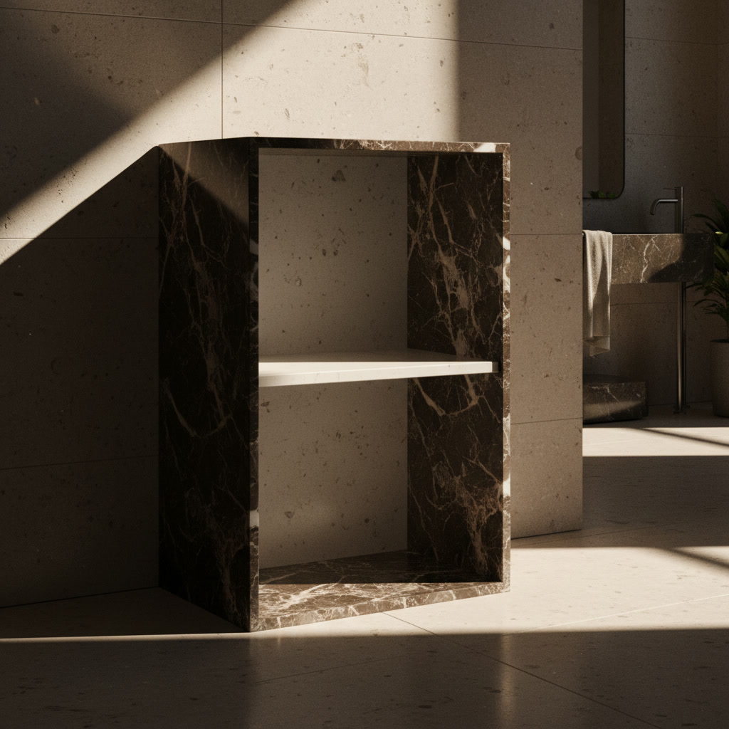 Modulo a giorno grigio chiaro con ripiano centrale, elemento delle cucine componibili Noè Michelessi