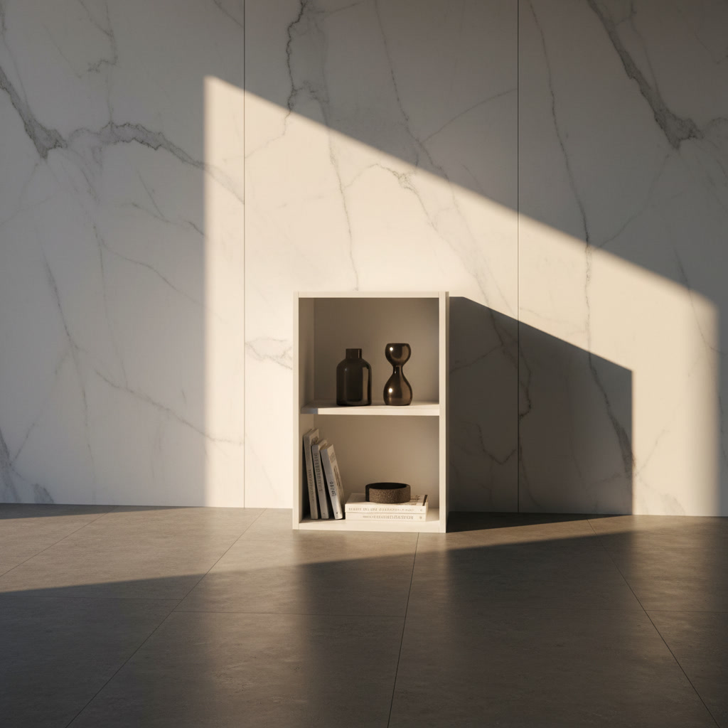 Modulo a giorno bianco con ripiano, elemento della struttura delle cucine componibili Domina Michelessi