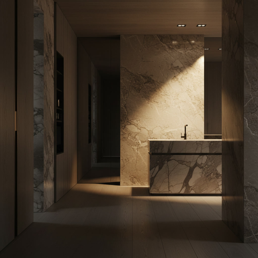 Campione di finitura effetto legno chiaro tortora per le ante delle cucine Domina di Michelessi Marble