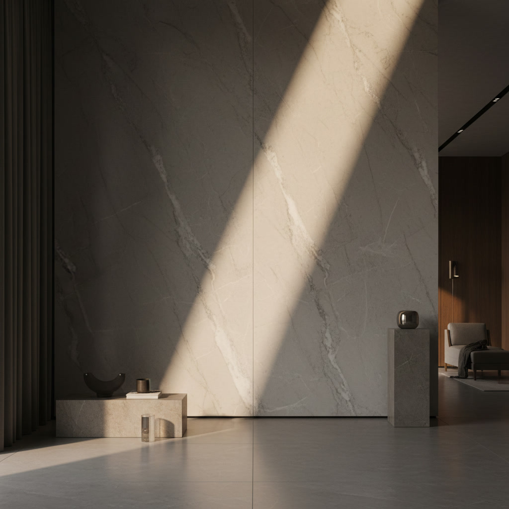 Campione di finitura effetto pietra chiara con venature sottili per le cucine Domina di Michelessi Marble