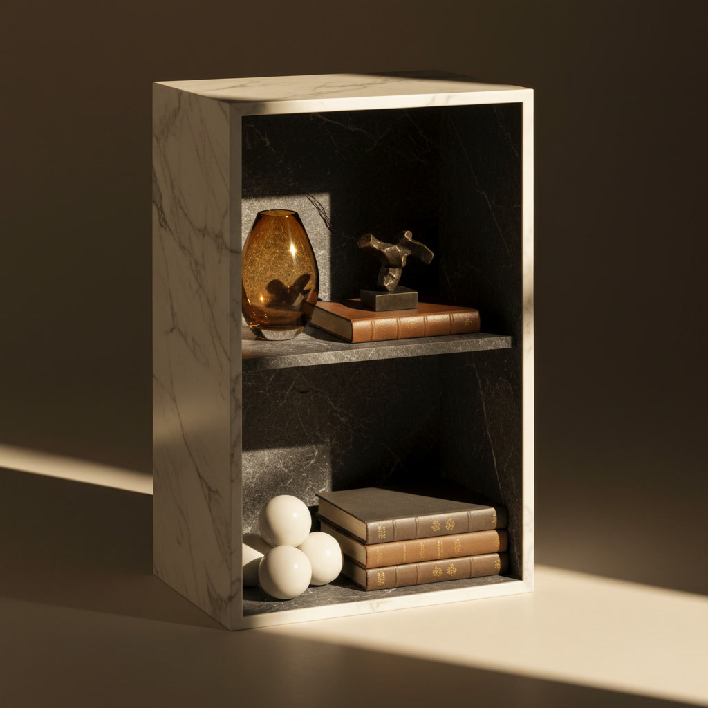 Modulo a giorno tortora chiaro con ripiano, elemento delle cucine componibili Domina di Michelessi Marble