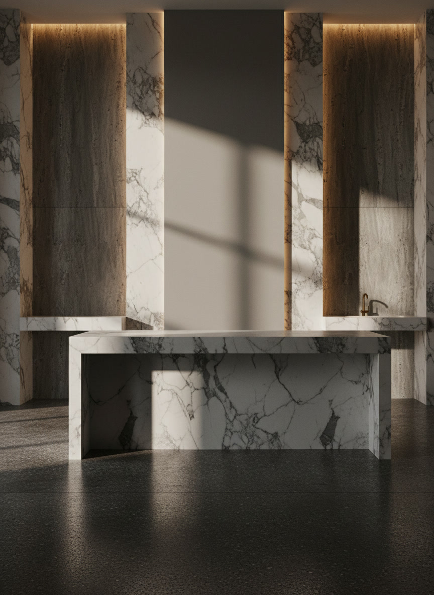Anta liscia opaca color talpa su fondo bianco, finitura della gamma cucine Domina di Michelessi Marble