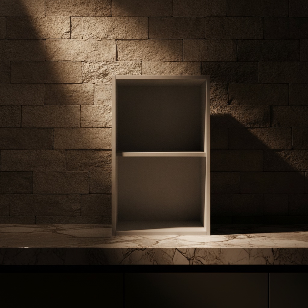 Modulo a giorno grigio chiaro con ripiano centrale, elemento delle cucine componibili Michelessi