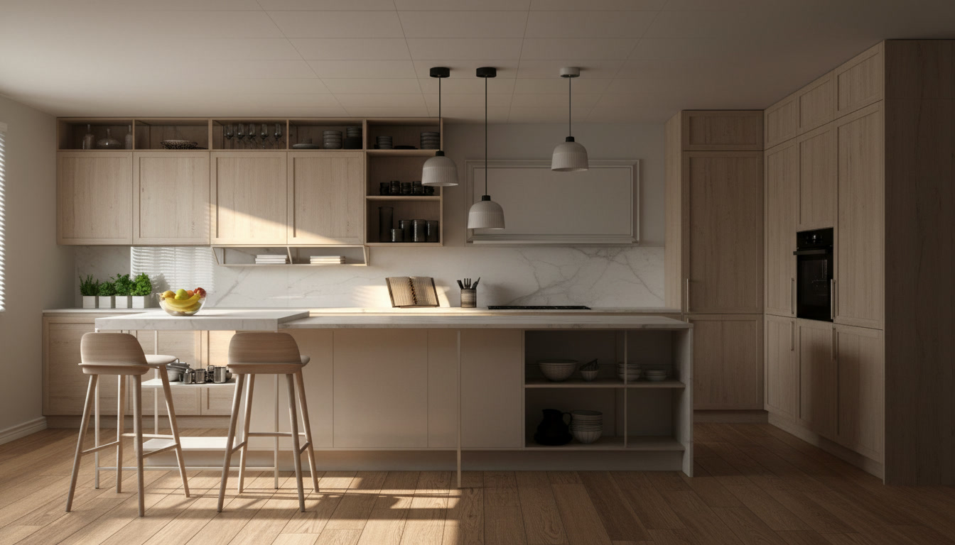 Mano che disegna con pennarello una cucina, metà fotografia e metà schizzo di progetto, progettazione cucine Michelessi