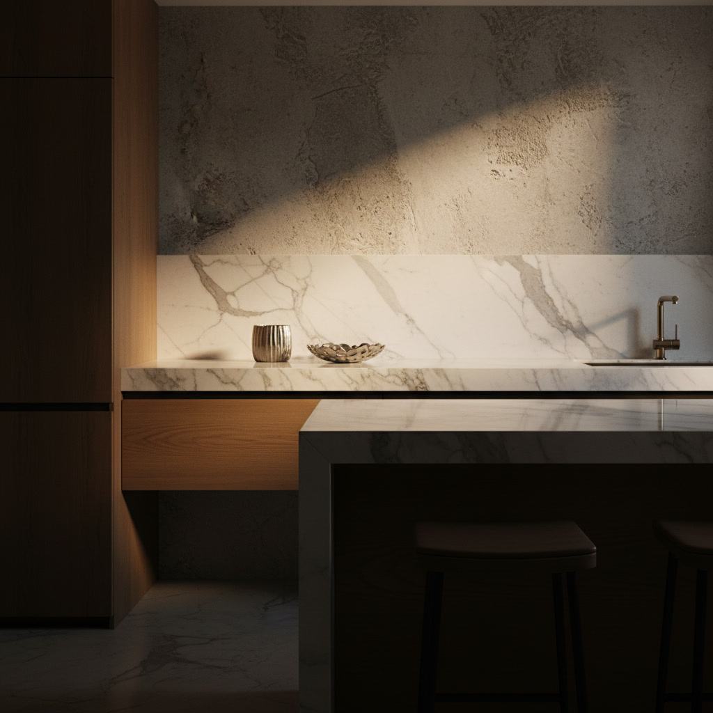 Campione finitura Whitey, bianco effetto nuvolato, selezione ante cucina Era 02 di Michelessi Marble