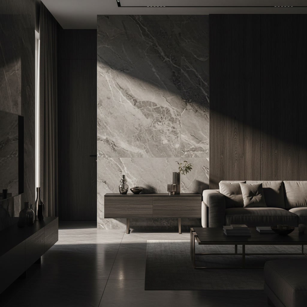 Campione finitura Olmo cenere effetto legno grigio venato, selezione ante cucina Era 02 di Michelessi Marble