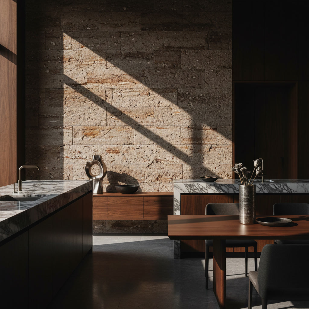 Campione finitura Noce cannella effetto legno chiaro venato, selezione ante cucina Era 02 di Michelessi Marble