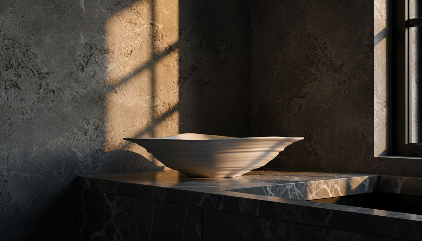 Lavabo da appoggio Foliage in marmo bianco lucido a forma di foglia, con fianchi rigati e punte slanciate
