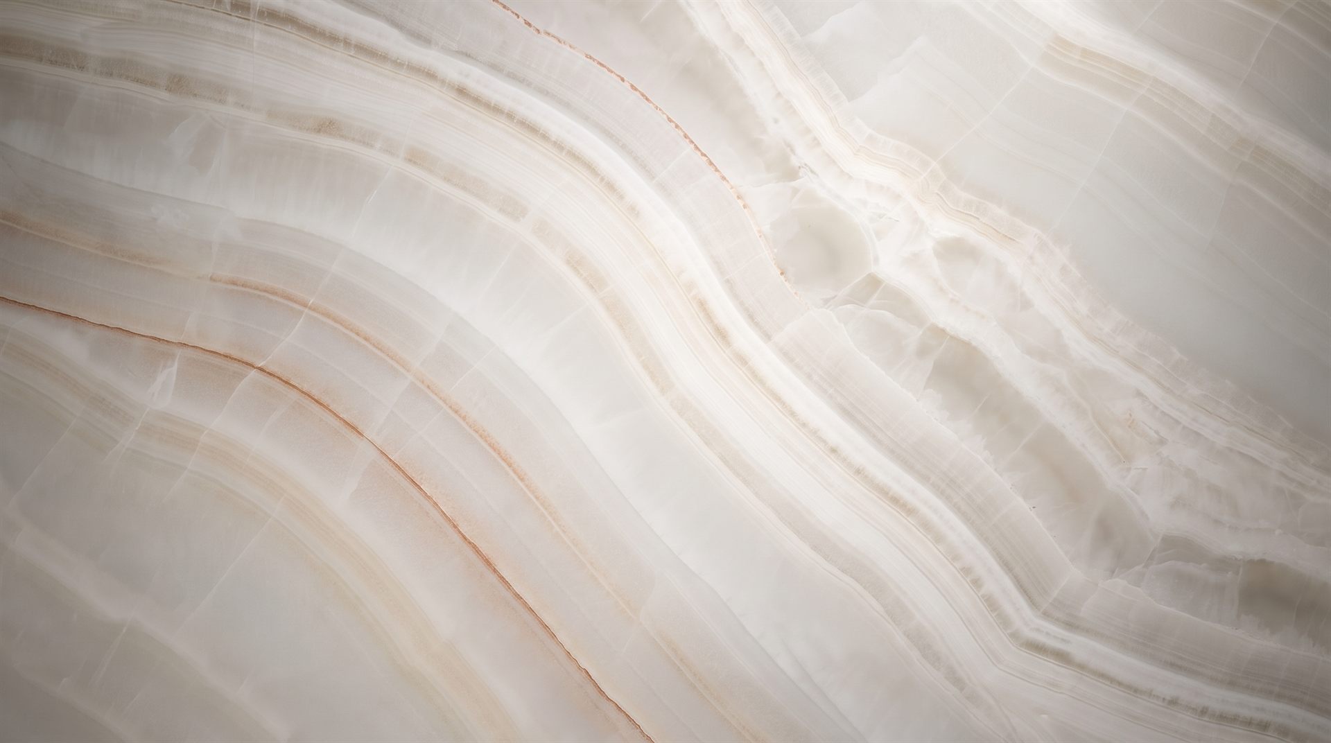 Visione di progetto: lastra di onice bianco con bande morbide e sottili venature caramello, pagina finiture del marmo Michelessi