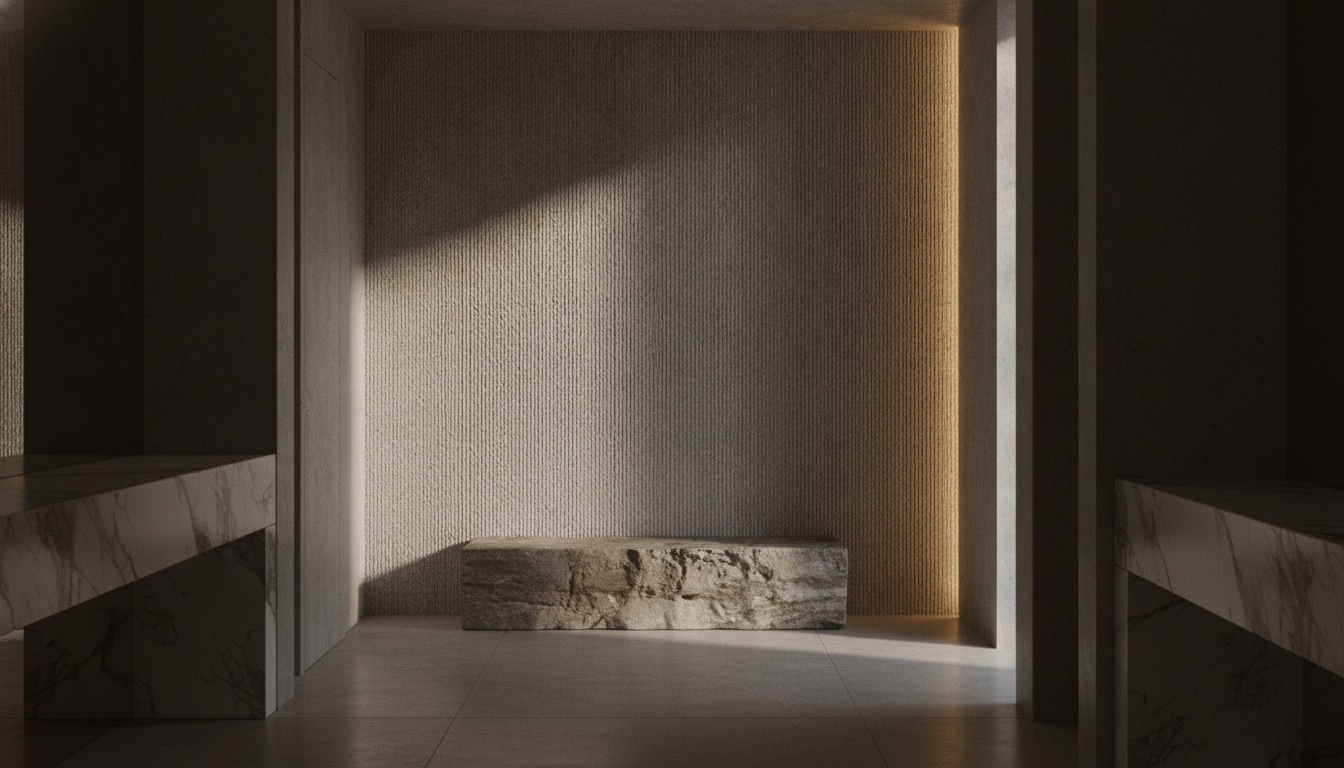 Finitura a rigatura su lastra di pietra beige grigia, fitte scanalature verticali, finiture del marmo Michelessi
