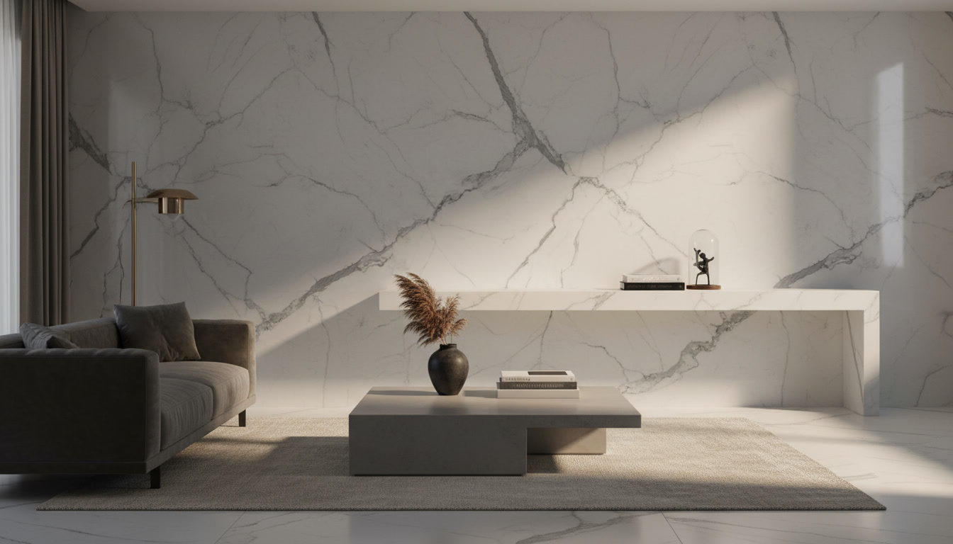 Lastra di marmo bianco statuario con venature grigie, copertina della sezione pietre naturali Michelessi