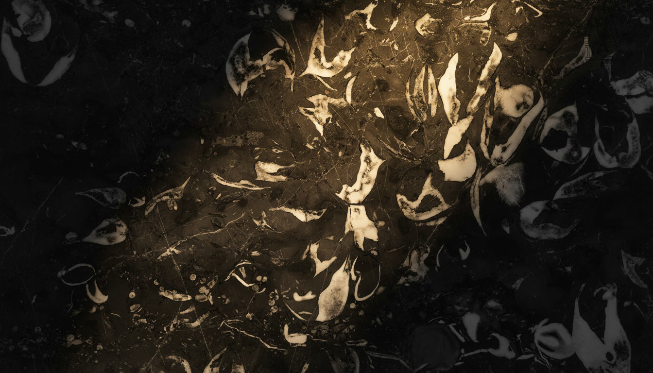 Nero Boreale marble slab, black ground with white veins resembling petals, Michelessi natural stones