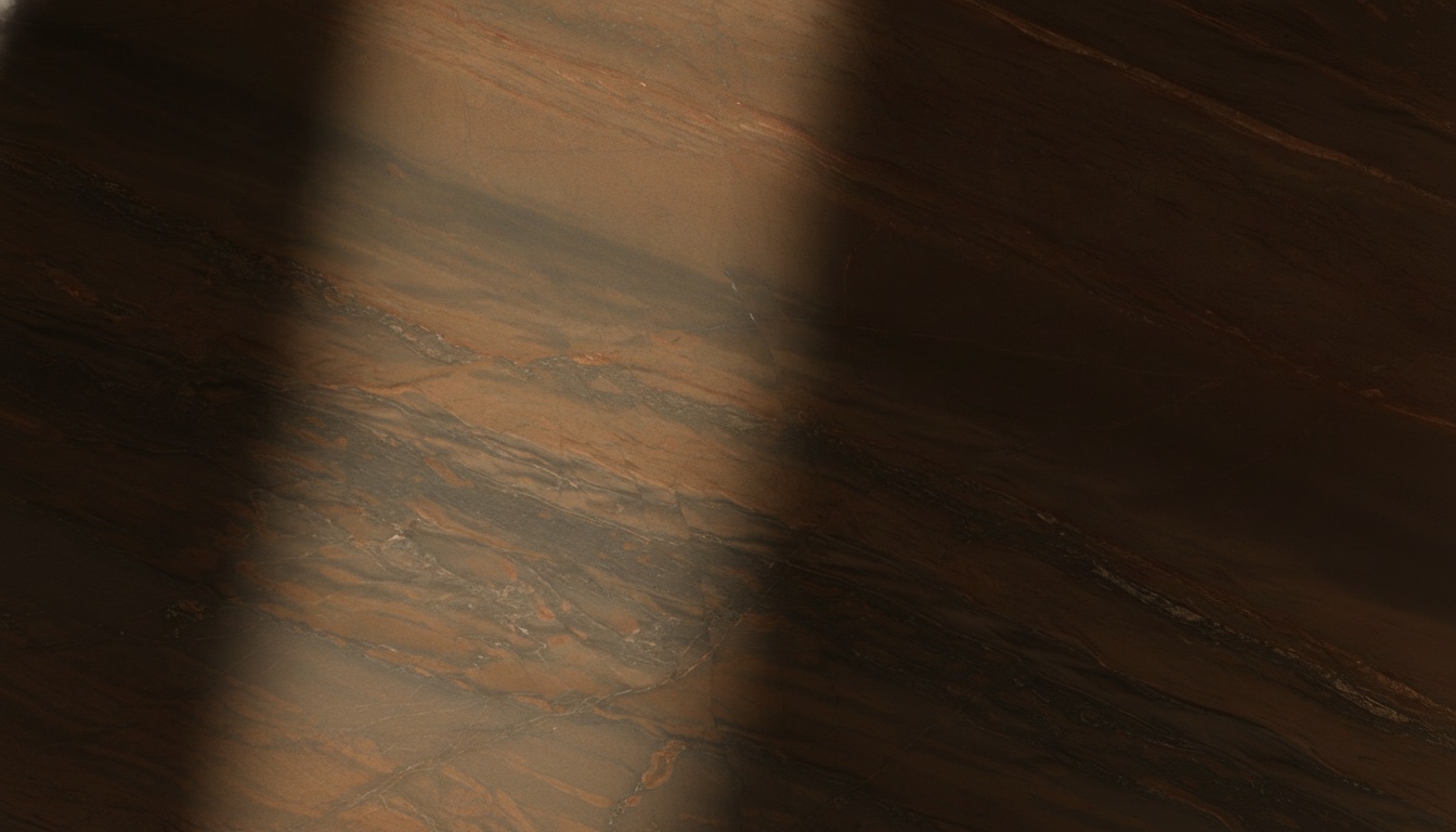 Elegant Brown marble slab, warm brown with rust tones and diagonal bands, Michelessi natural stones