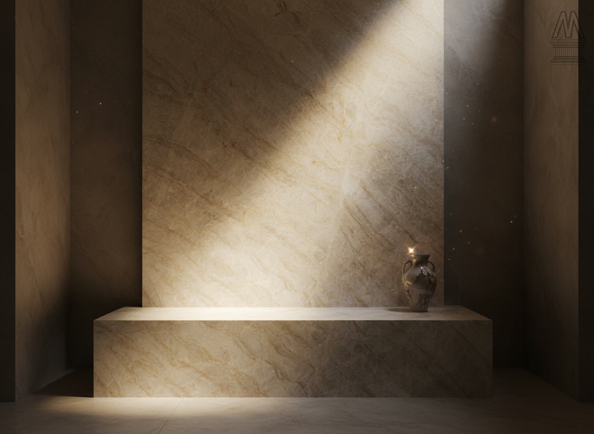 Perla Venata marble slab, pearl ground with fine veining in warm beige tones, Michelessi natural stones