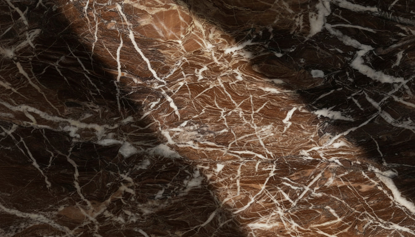 Rosa Peralba marble slab, violet and brown tones with dense white veining, Michelessi natural stones