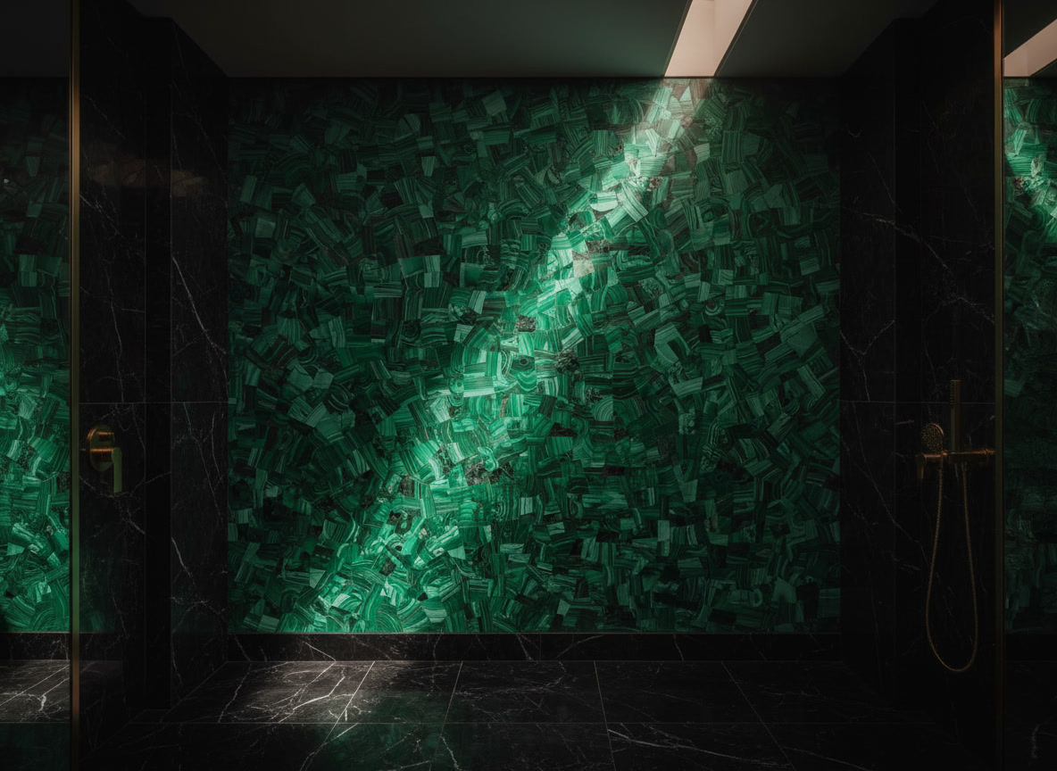 Lastra semi preziosa di malachite, tessere verdi con bande concentriche, pietre semi preziose Michelessi
