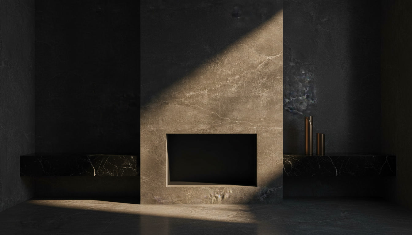 Lastra Dekton Laos, superficie ultracompatta antracite effetto pietra vissuto con venature chiare ossidate