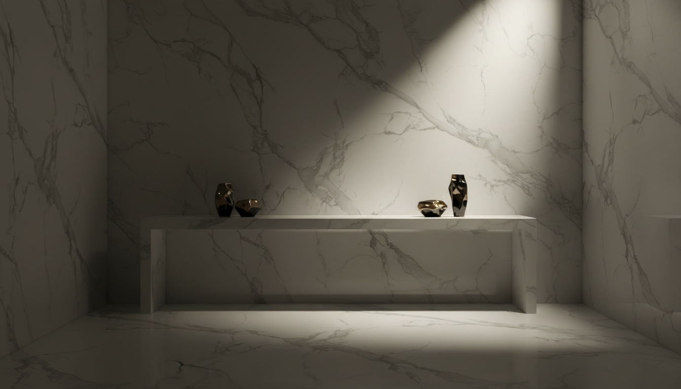 Lastra Dekton Natura 18C2, superficie ultracompatta bianca con venature grigie effetto marmo statuario
