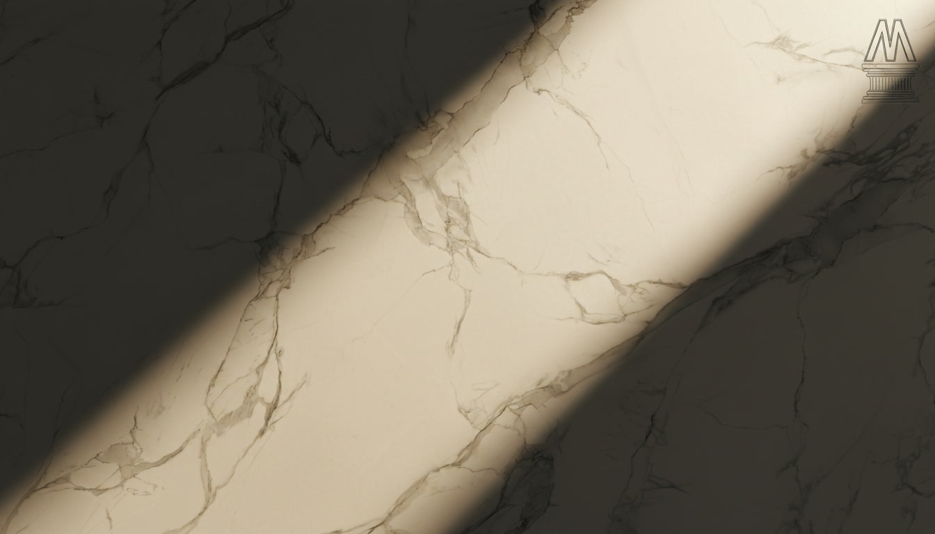 Lastra Dekton Natura 18B2, superficie ultracompatta bianco avorio con venature grigio verdi ramificate