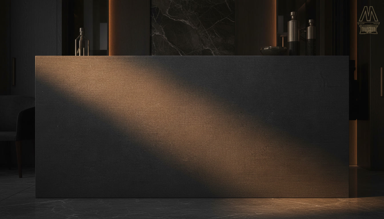 Lastra Laminam Filo Pece, gres porcellanato sottile effetto tessuto nero antracite con riflessi metallici