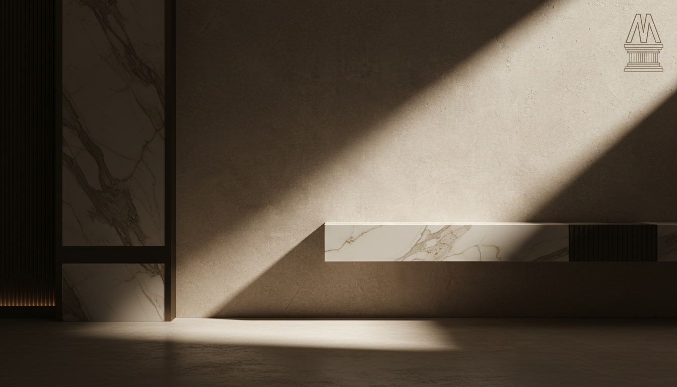 Lastra Laminam Fokos Rena, gres porcellanato sottile color sabbia con delicata texture minerale