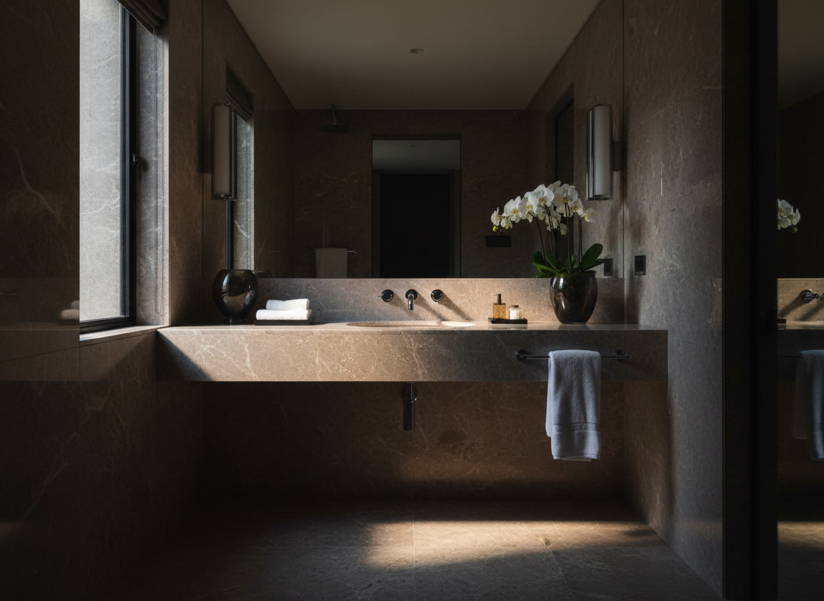 Gharma quartz resin, uniform dark brown, Michelessi composite slab for kitchens and cladding