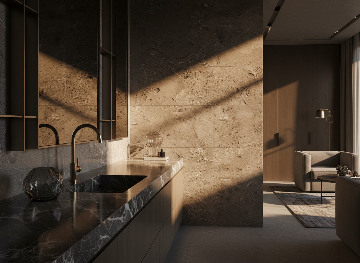 Palmira quartz resin, uniform tobacco brown with ultra-fine grain, Michelessi composite slab