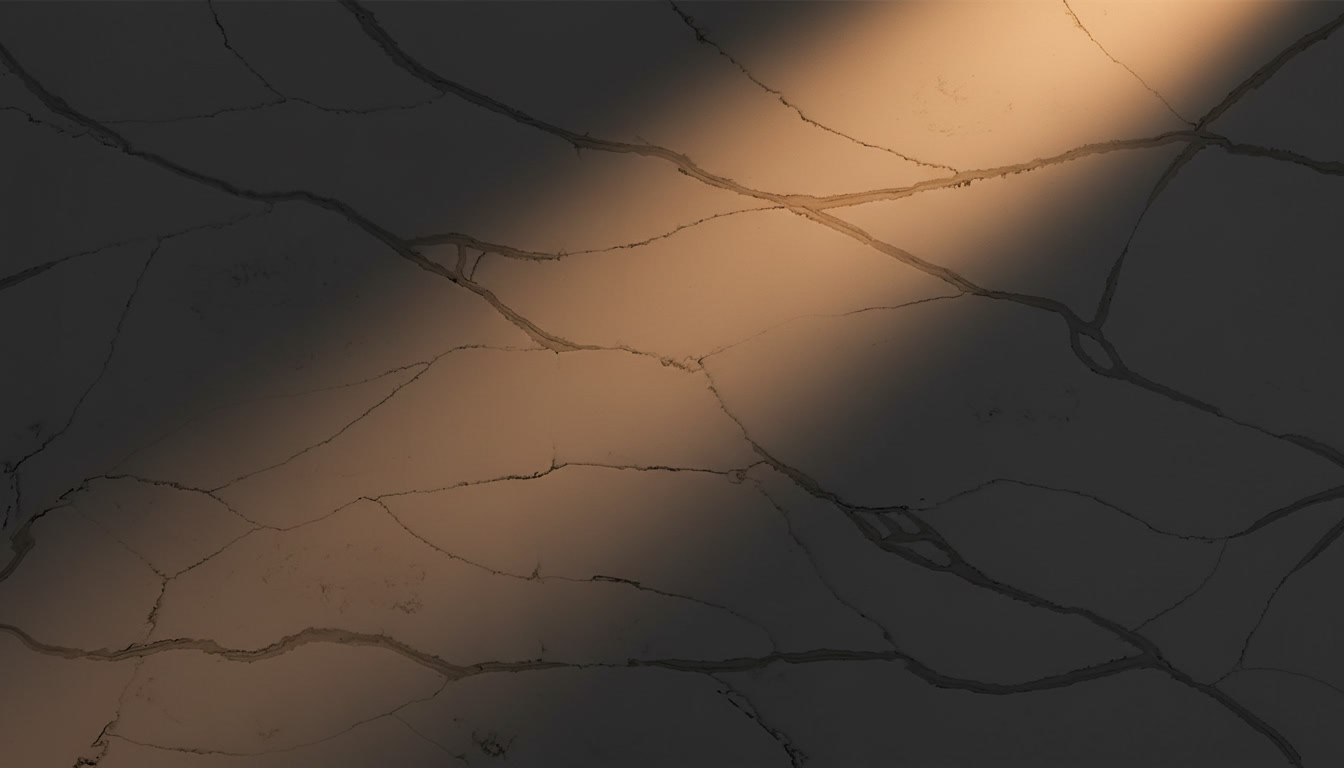 Quarzo venato Calacatta Vagli bianco con reticolo di venature grigio-taupe, lastra Michelessi