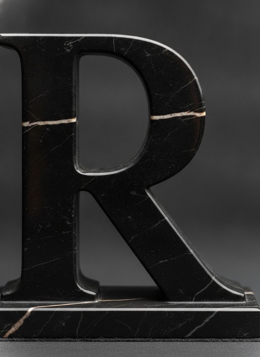 Coppia di Iniziali Legatura in marmo Nero Marquina, dettaglio